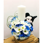 Baptism candle blue daisies and Mickey Mouse