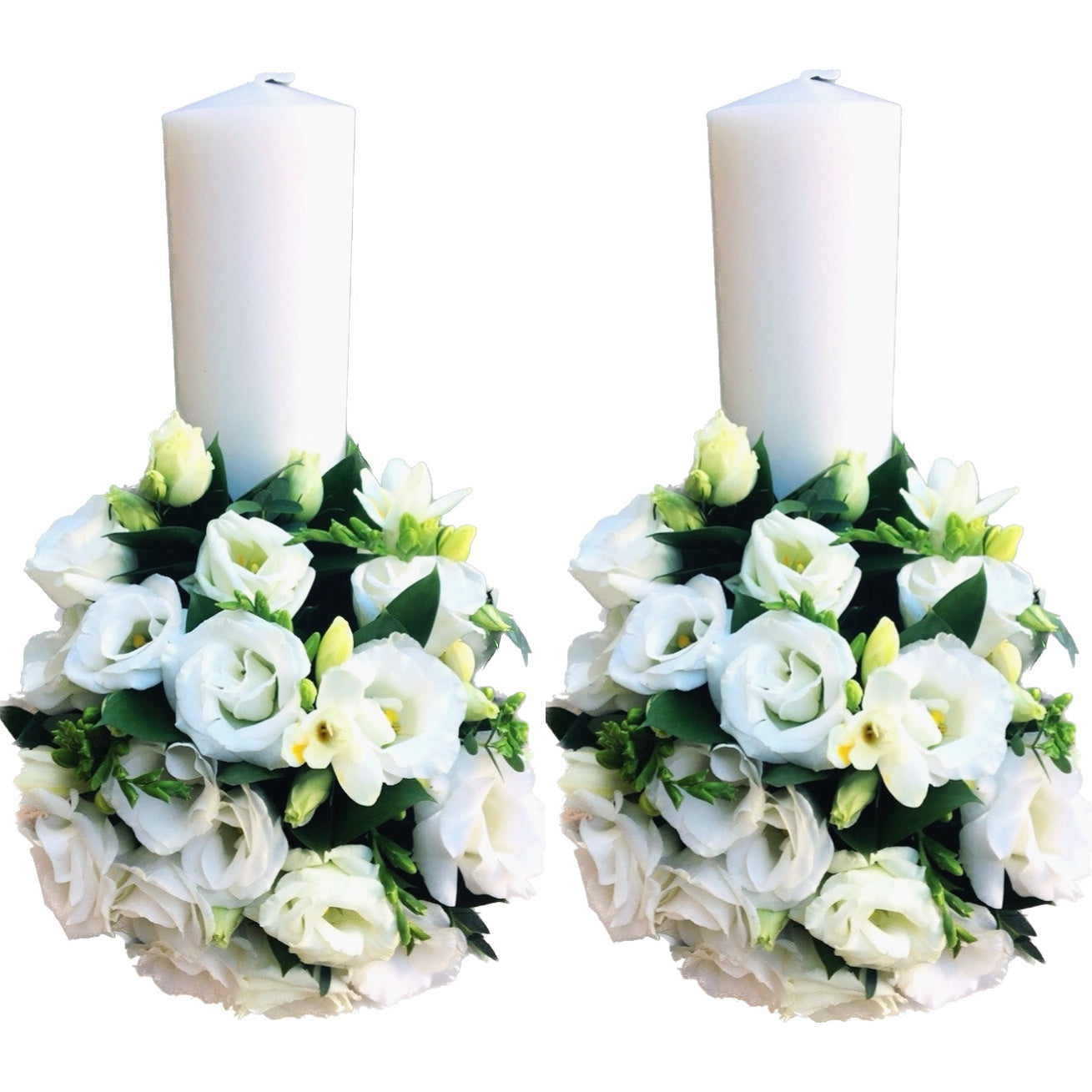 Lumanari nunta scurte flori albe