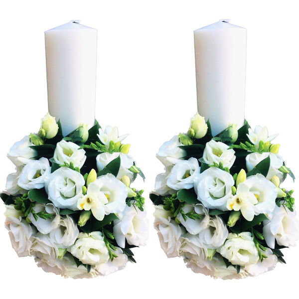 Wedding candles short white flowers