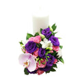 Lumanare de botez scurta minirose roz si lisianthus