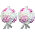 Lumanari de cununie din hortensii albe si roz