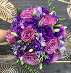 Buchet mireasa trandafiri mov si lavanda