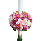 Baby girl baptism candle - a mix of pink and white flowers