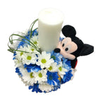 Baptism candle blue daisies and Mickey Mouse