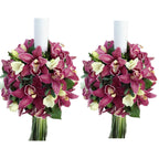 Lumanari nunta orhidee grena si frezii albe