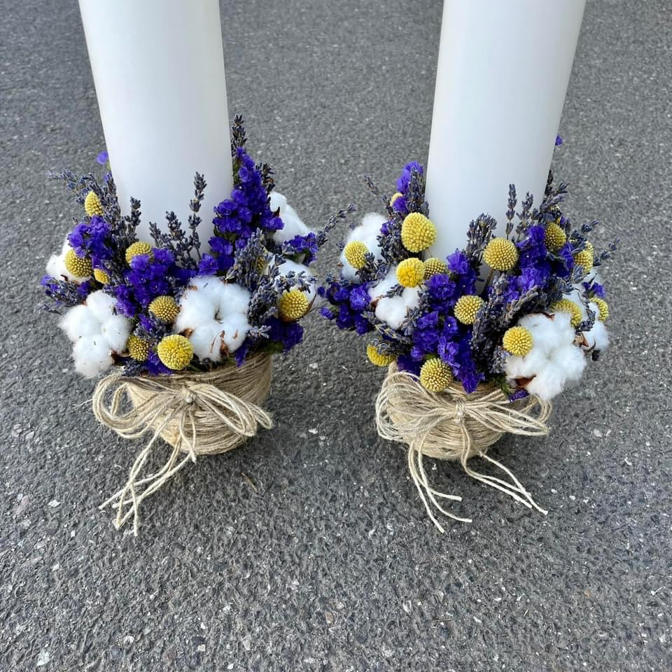 Lumanari nunta scurte bumbac si limonium