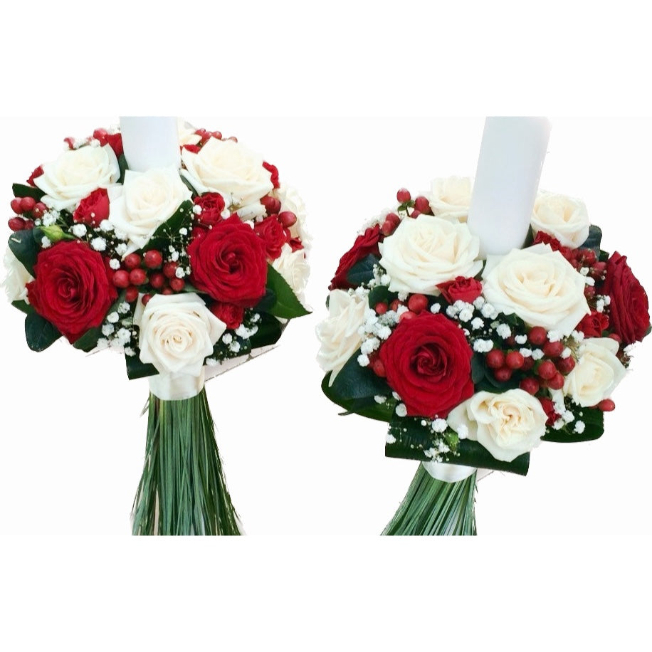 Lumanari de cununie din trandafiri, minirose si hypericum