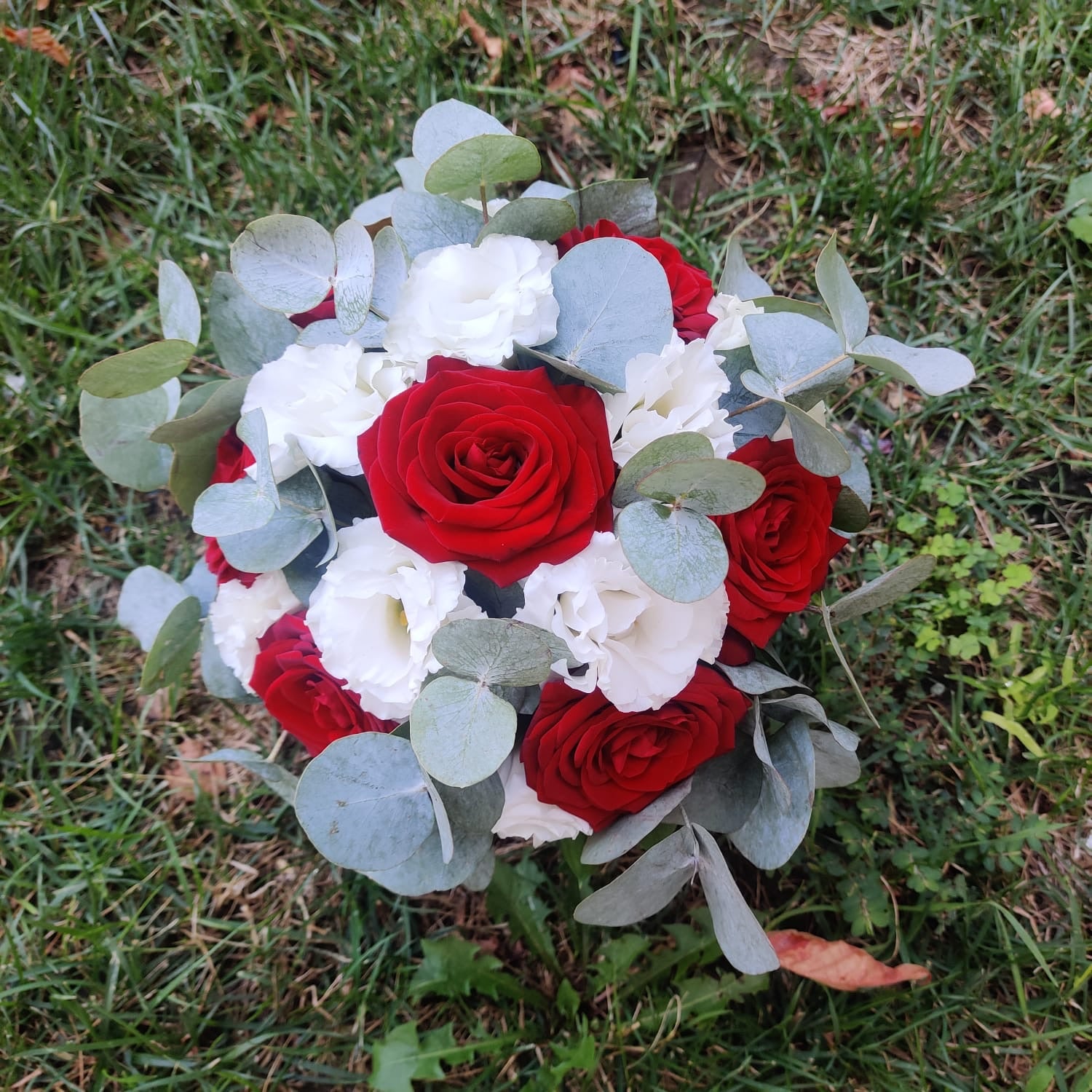 Cream and purple lisianthus bridal bouquet
