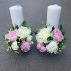Lumanari cununie bujori albi si roz