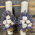 Short wedding candles with cotton and lavender