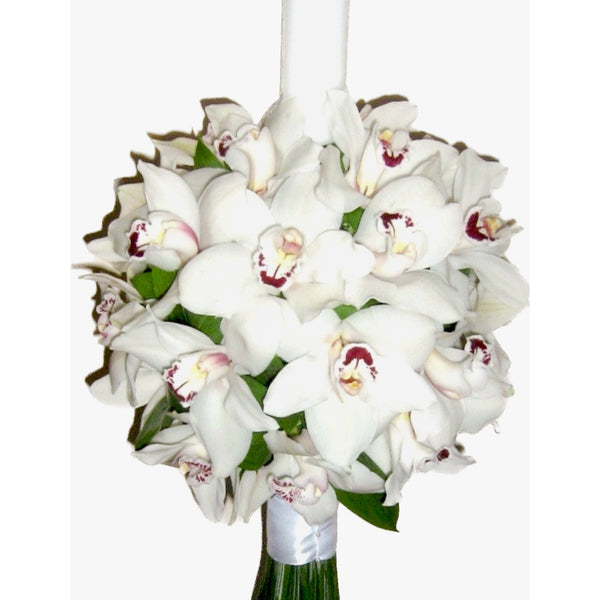 White Cymbidium orchid baptism candle