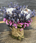 Buchet cununie rustic bumbac si limonium roz