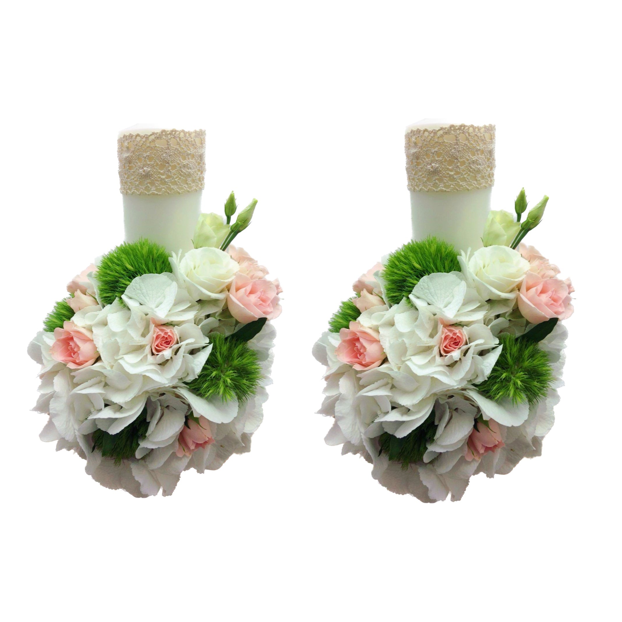 Lumanari de cununie scurte hortensie si minirose