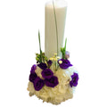 Small christening candle with hydrangea and lisianthus