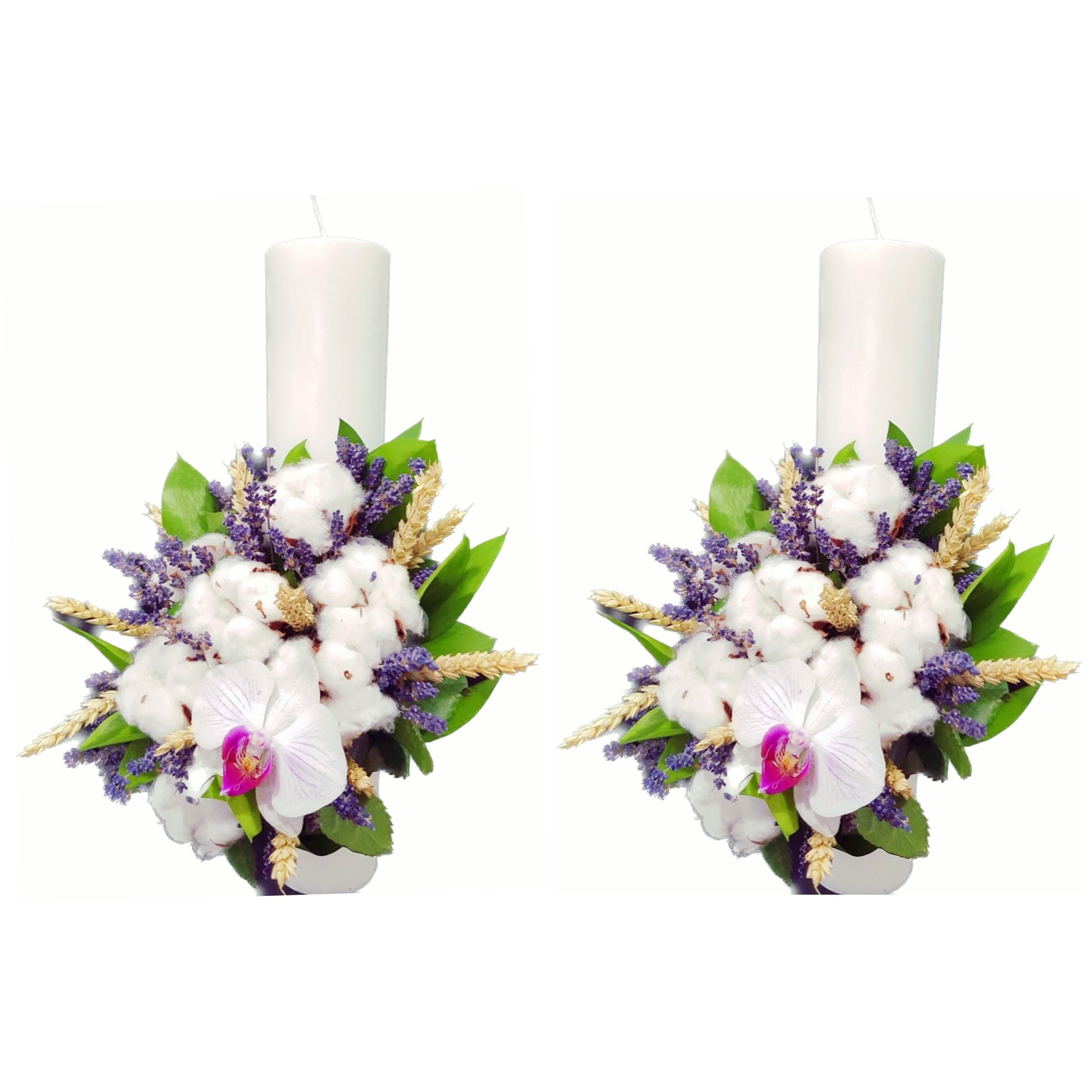 Lumanari nunta scurte rustice spice de grau si lavanda