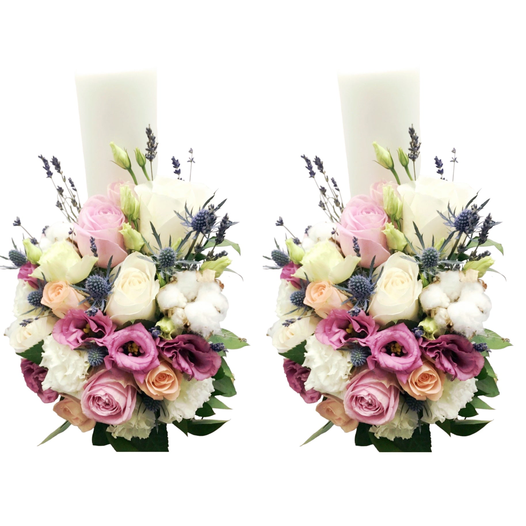 Short wedding candles mix of roses and lavender