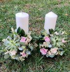 Lumanari cununie scurte trandafiri si suculente