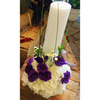 Small christening candle with hydrangea and lisianthus