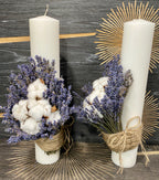 Short wedding candles with cotton and lavender