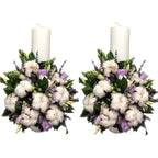 Lumanari nunta scurte bumbac si lisianthus