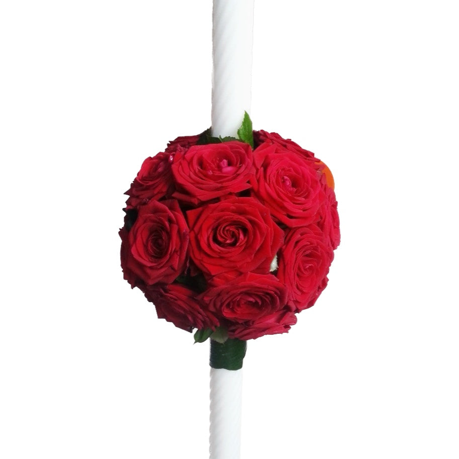 Baptism candle made of red roses