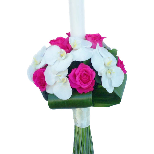 Cyclamen and phalaenopsis roses baptism candle