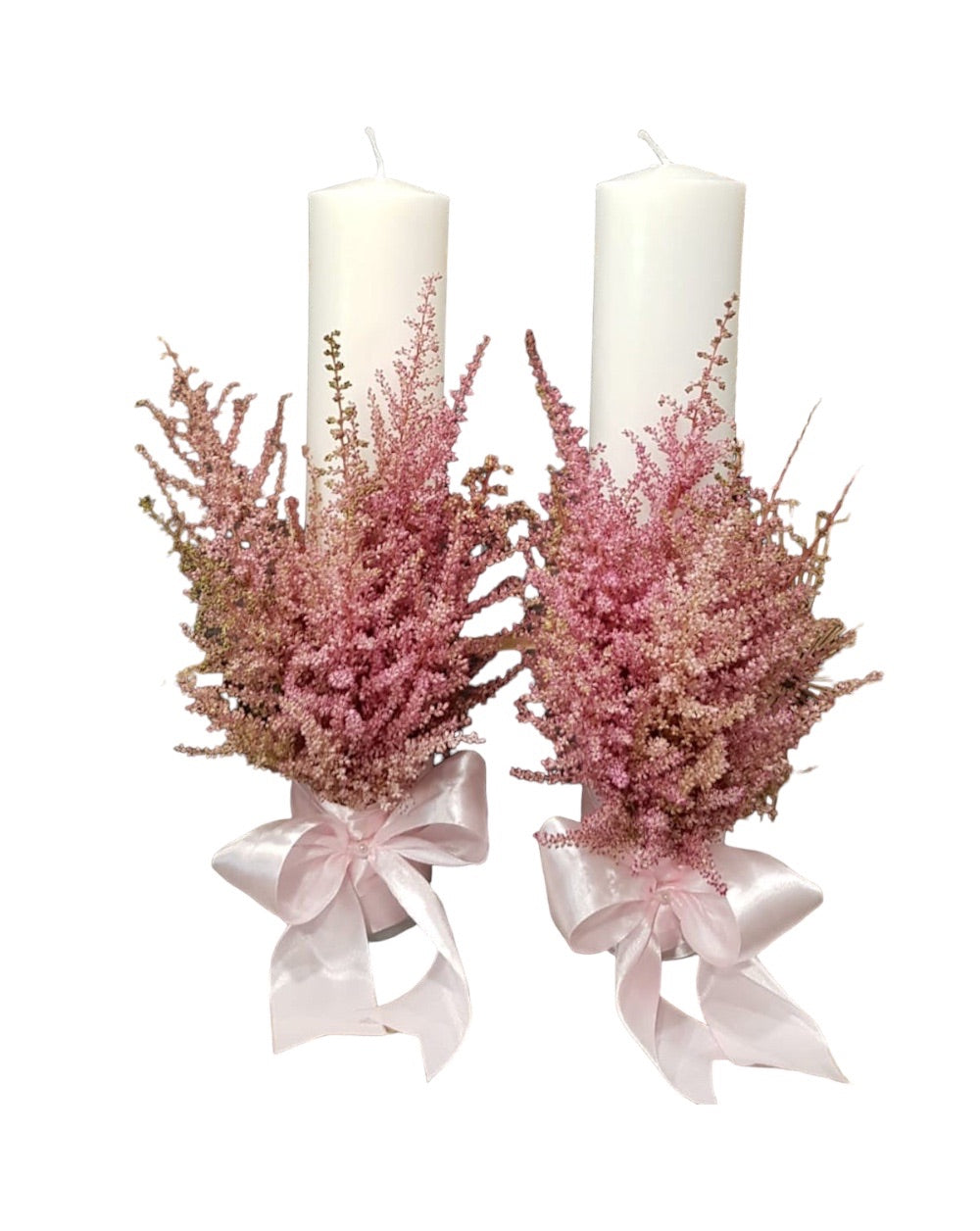 Lumanari nunta scurte elegante astilbe roz