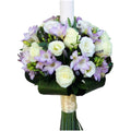 Baptism candle with white roses and lavender