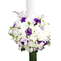 Lumanare botez lisianthus mov si minirose albe