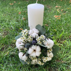 Lumanari nunta cilindrice, scurte bumbac si eryngium