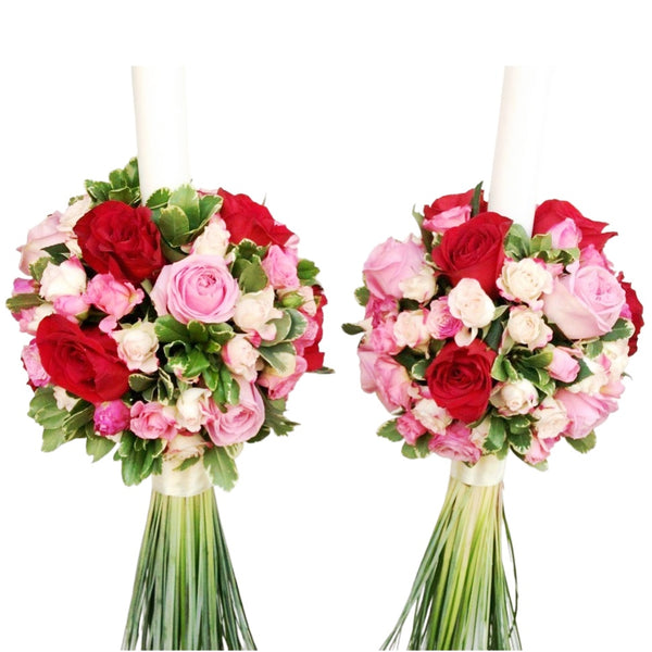Pink and red roses wedding candles