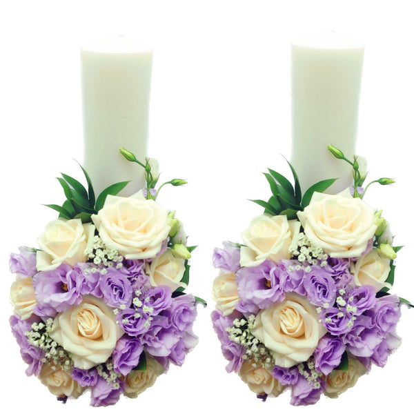 Short wedding candles in pastel colors