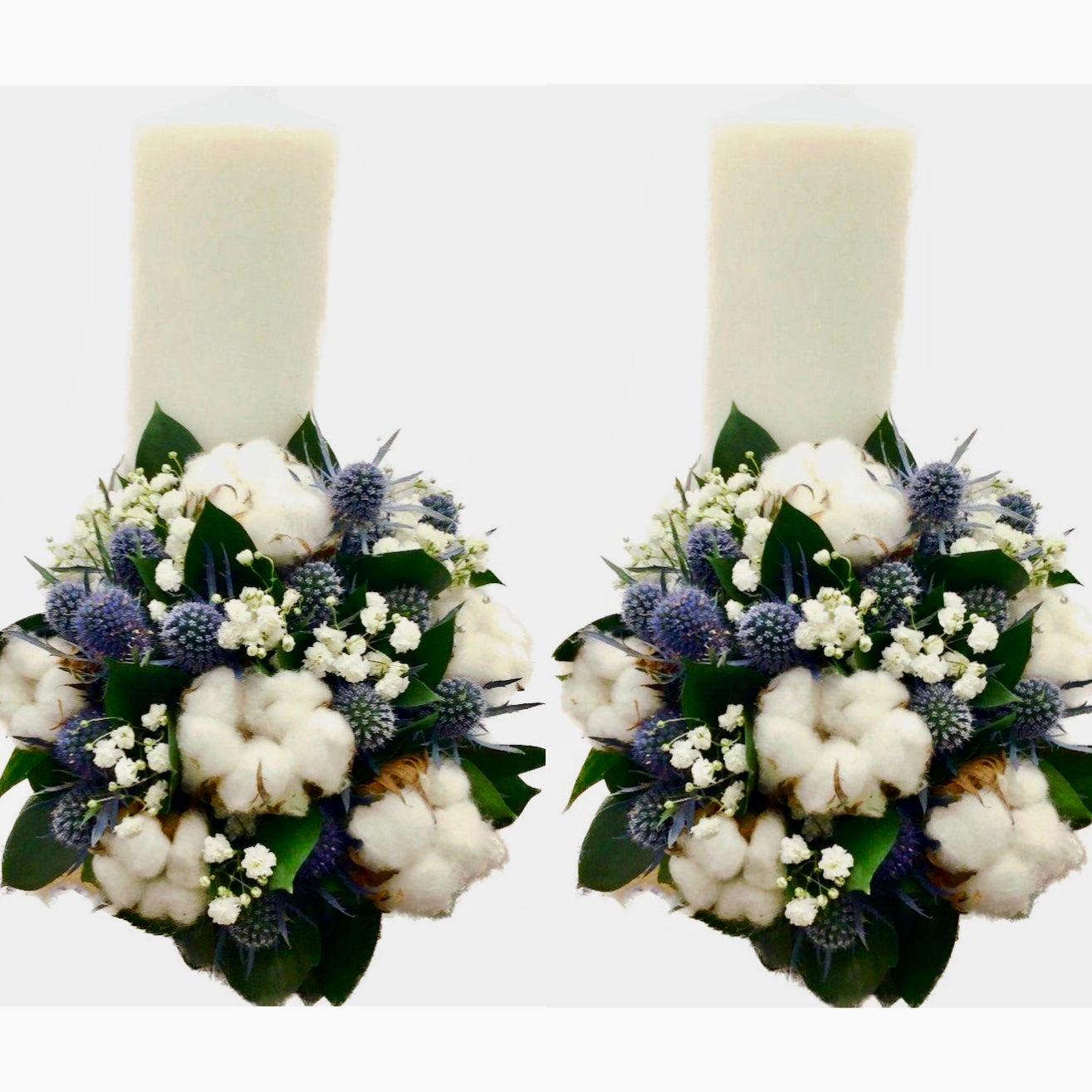 Lumanari nunta rezistente bumbac si eryngium