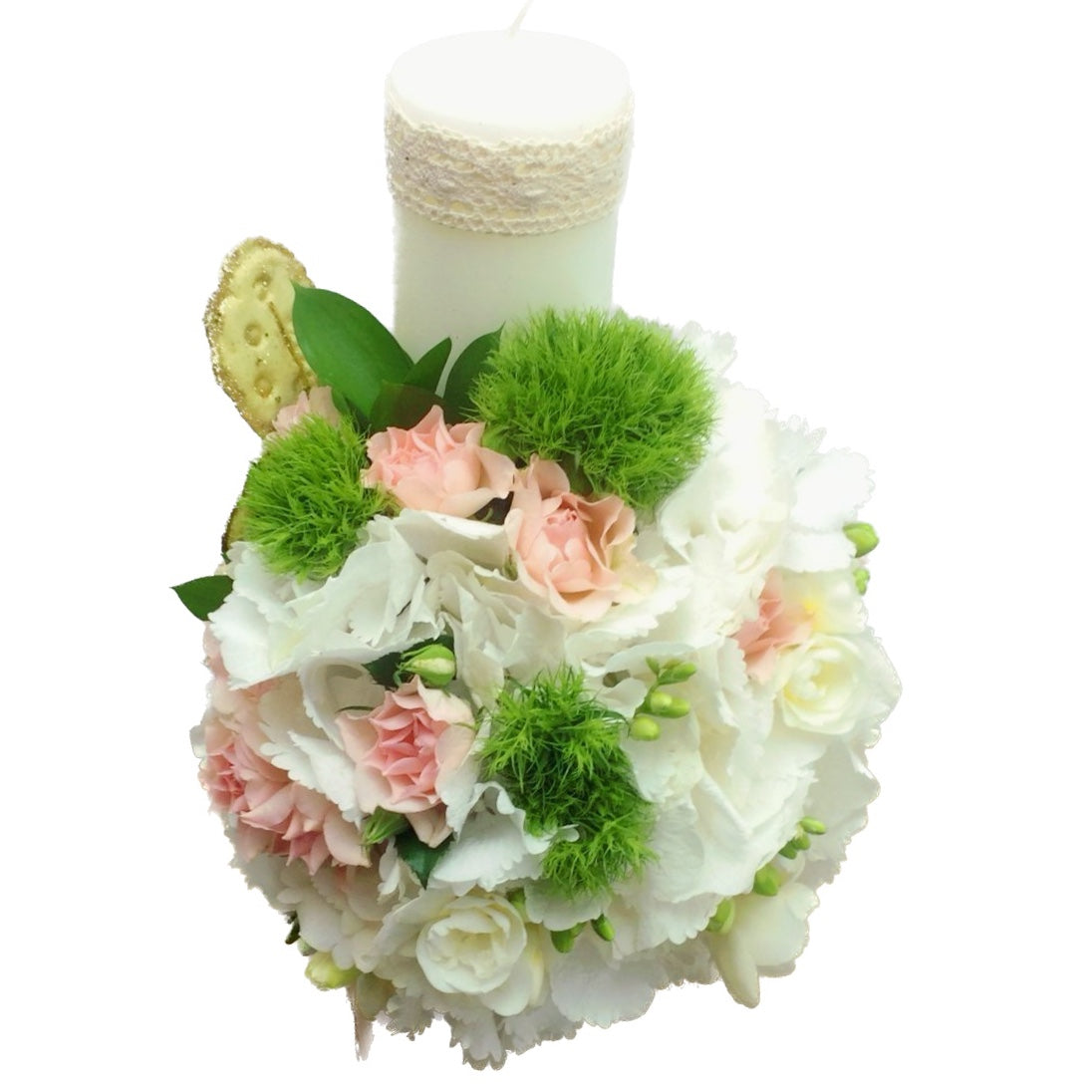 Lumanare botez scurta hortensie si minirose