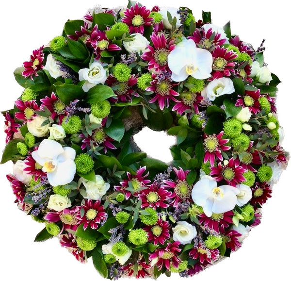 Round chrysanthemum funeral wreath