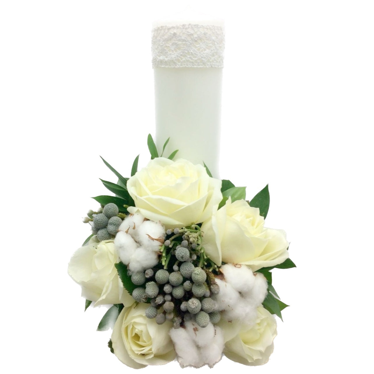 Lumanare botez scurta brunia si bumbac