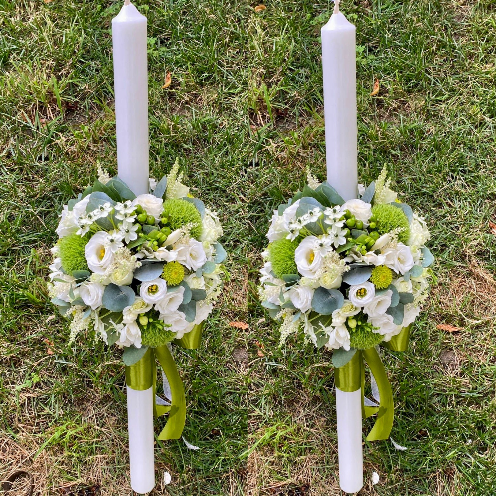 Lumanari cununie glob lisianthus si hypericum