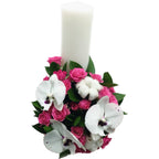 Lumanare botez scurta minirose roz