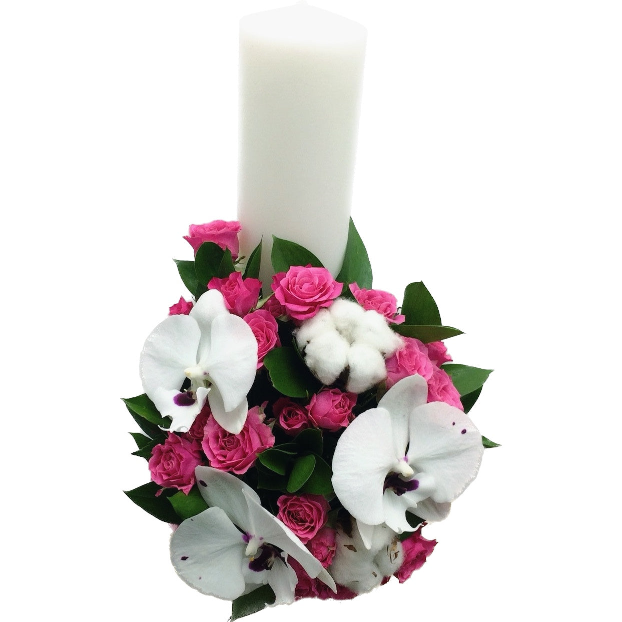 Lumanare botez scurta minirose roz