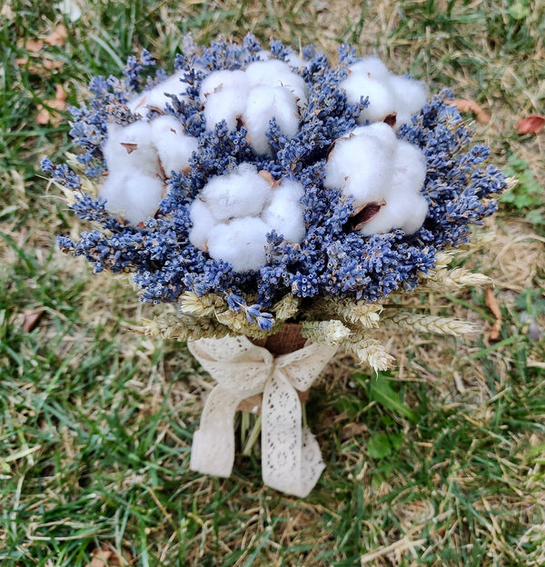 Bridesmaid bouquets - cotton flowers, lavender and ears of wheat