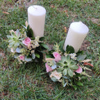 Lumanari cununie scurte trandafiri si suculente