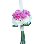 Lumanare botez din hortensii albe si roz