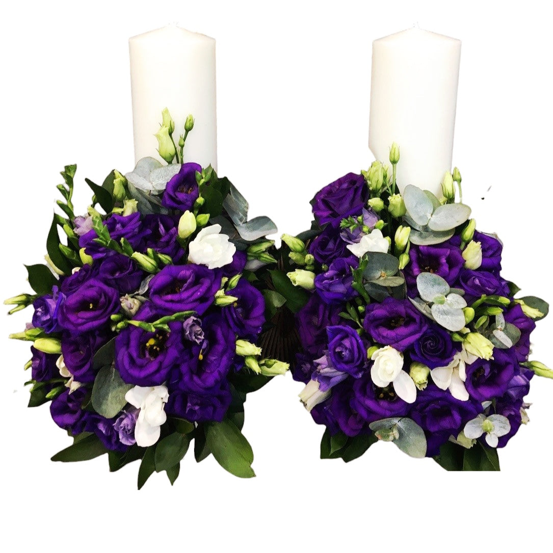 Lumanari cununie scurte lisianthus mov