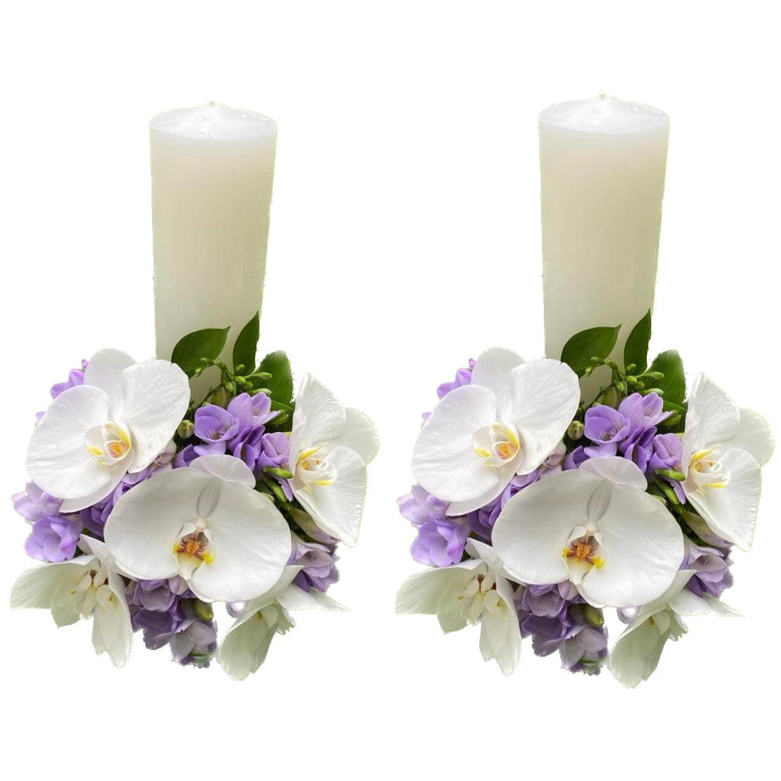 Lumanari nunta scurte frezii si orhidee