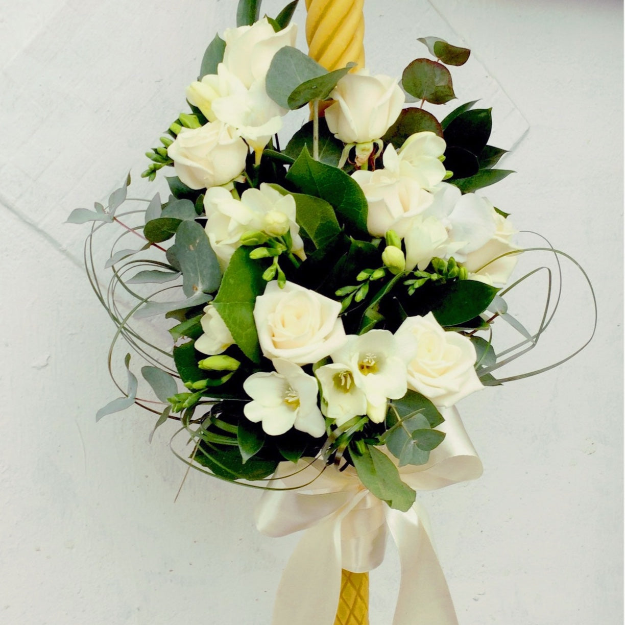 Cream roses christening candle