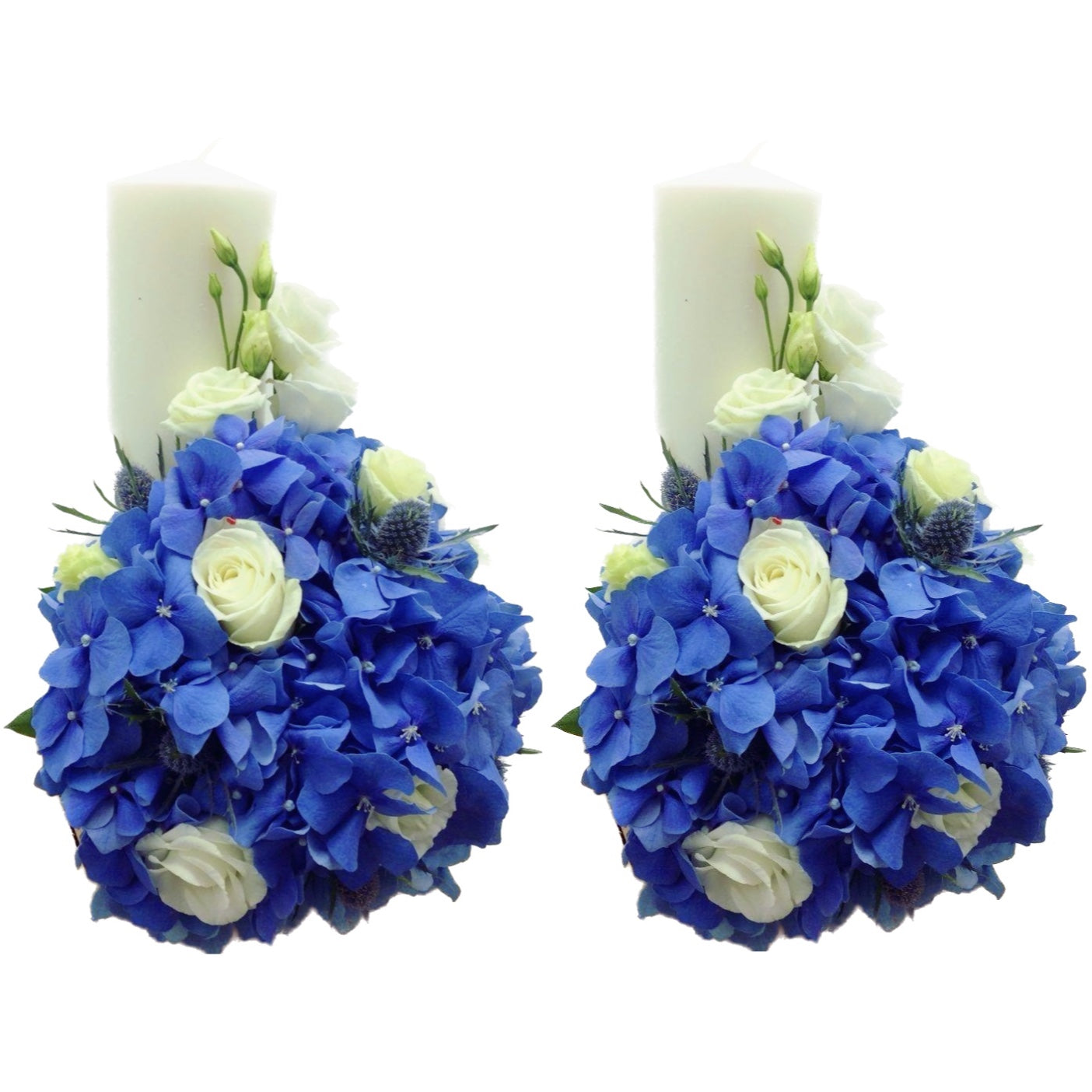 Lumanari cununie scurte hortensie si lisianthus