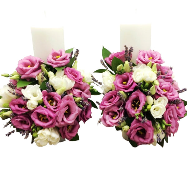 Lumanari de nunta scurte lisianthus roz