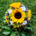 Sunflower and cotton wedding bouquet