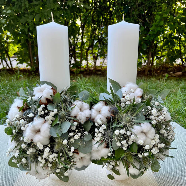 Resistant cotton and eryngium wedding candles