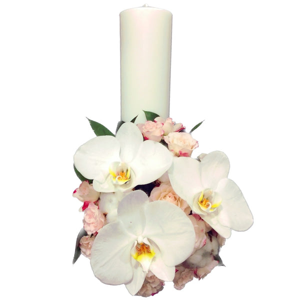 Short pink minirose baptism candle